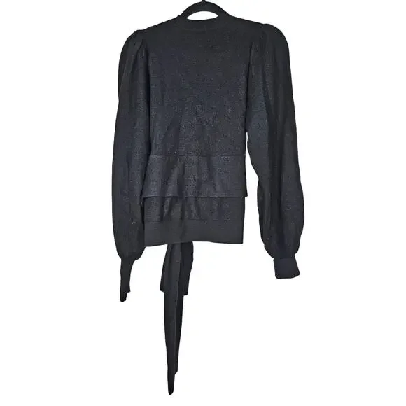 NEW Ulla Johnson P Rubi Pullover Black Merino Wool Tie Front Sweater Minimalist